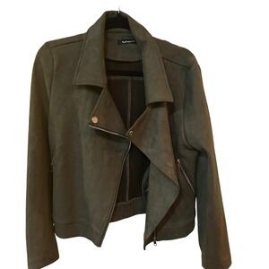 Apperloth A Moto Jacket Faux Suede Olive Green Asymmetrical Zip‎ Up Women's